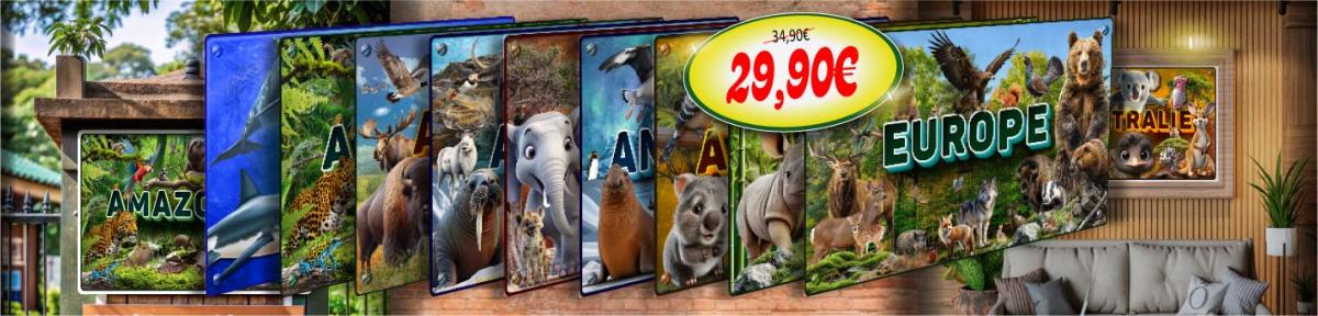 affiche poster PLV autocollante adhesive animaux du monde continents effet 3D relief