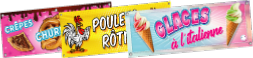 Banderoles glaces crepes churros gaufres poulet roti