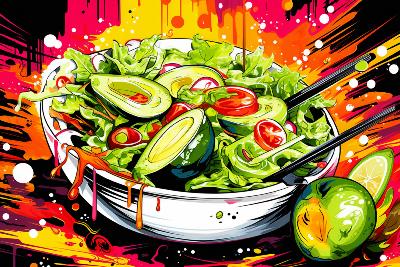 plv affiche autocollante salade verte avocat style chinoissticker loostick hamburger menu boisson style art graphique