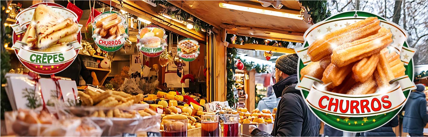 pancarte � suspendre crepes gaufres churros beignets