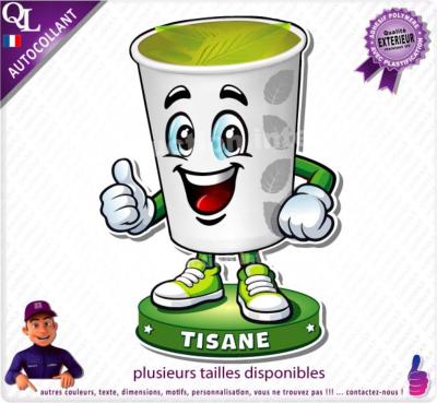 sticker food truck TISANE BOISSONS CHAUDES COMIQUE FORAINE REMORQUE MANEGE
